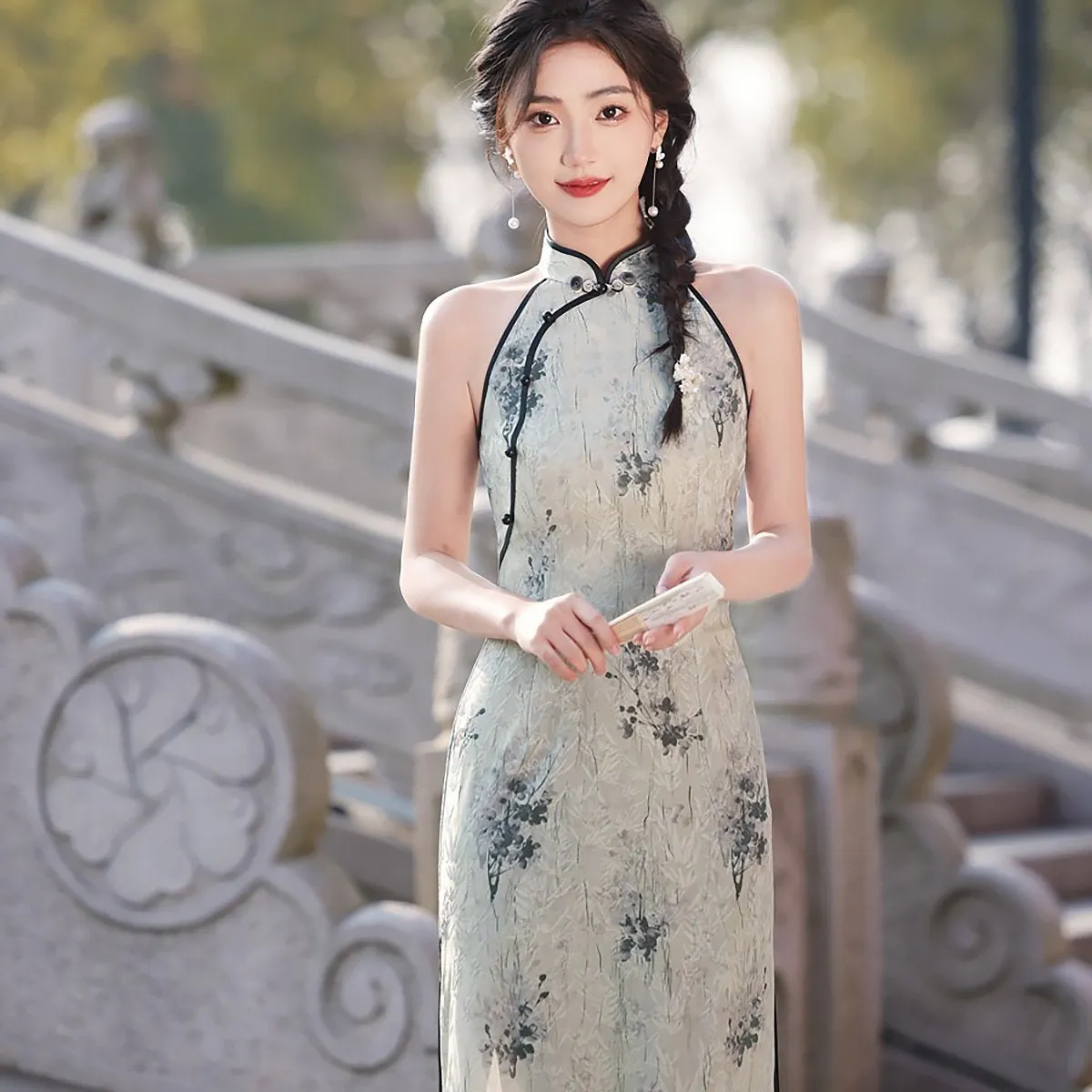 Sleeveless Floral Cheongsam Dress