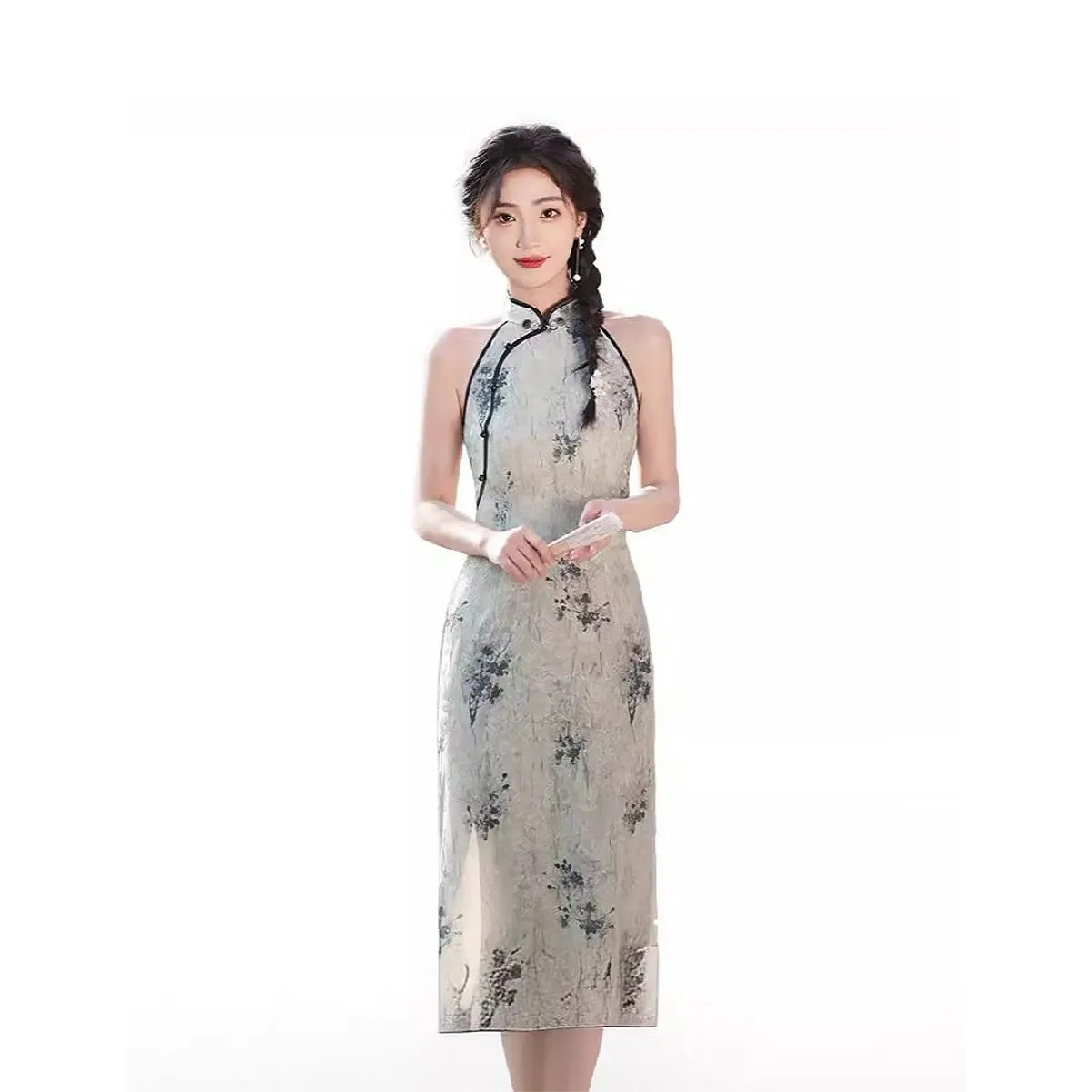 Sleeveless Floral Cheongsam Dress