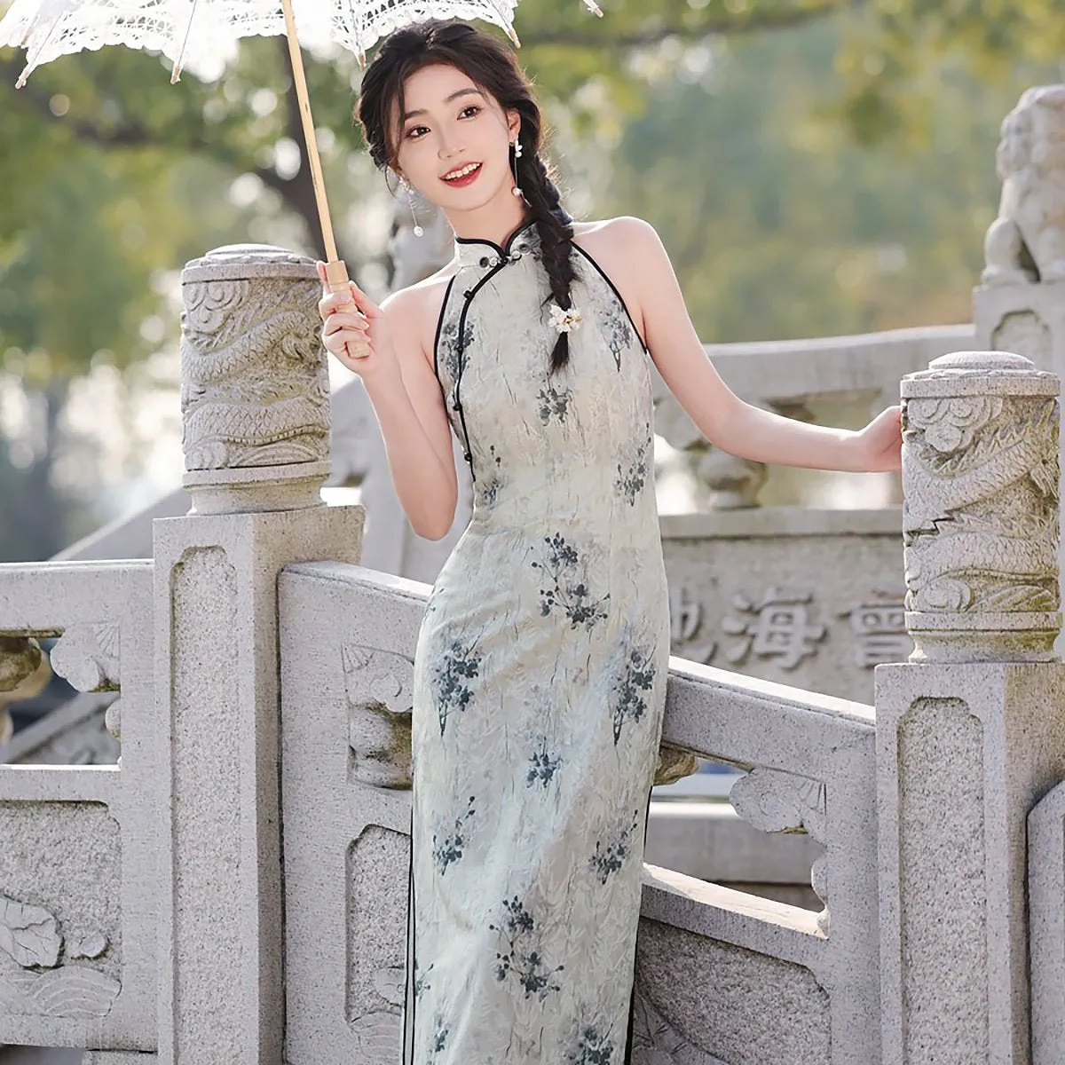 Sleeveless Floral Cheongsam Dress