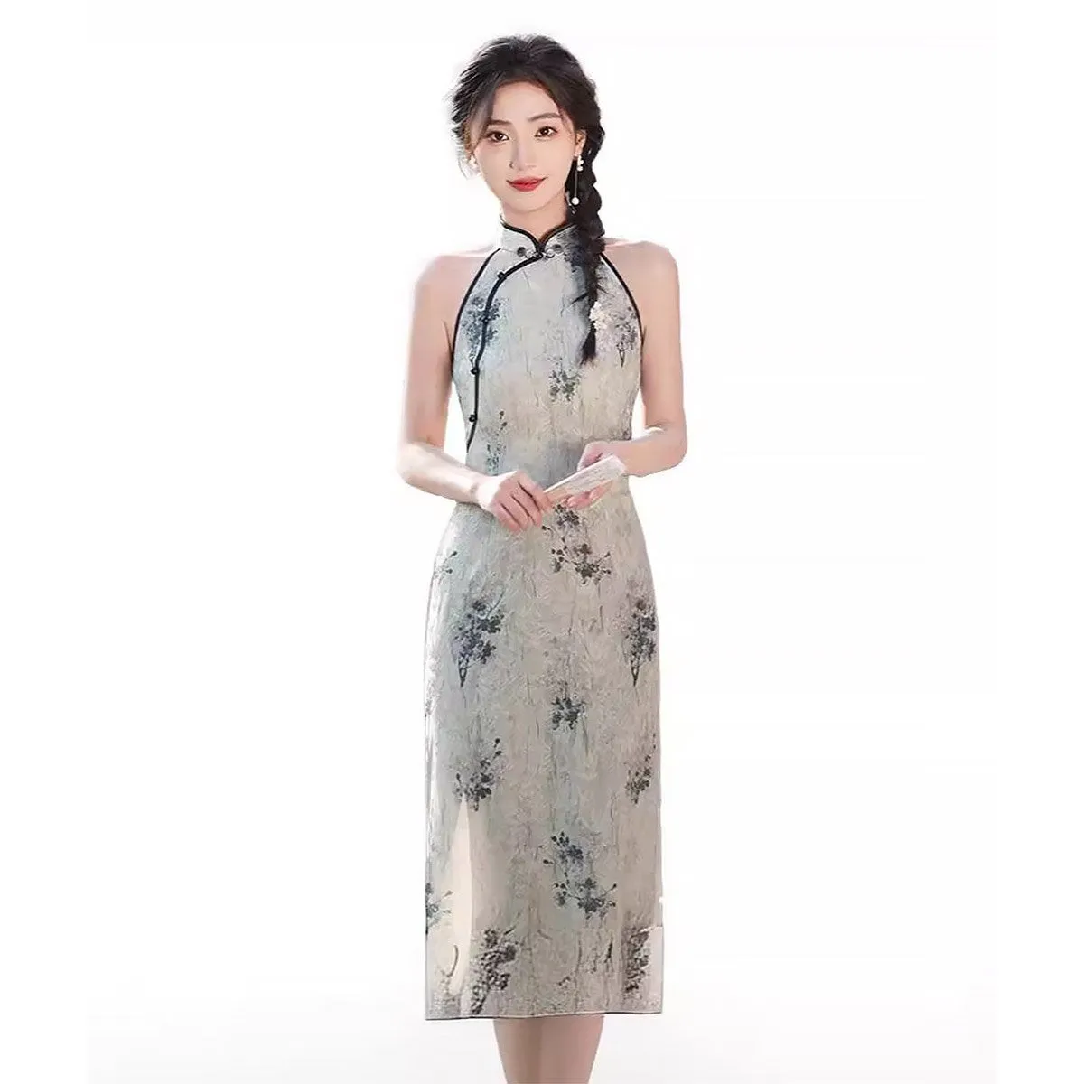 Sleeveless Floral Cheongsam Dress