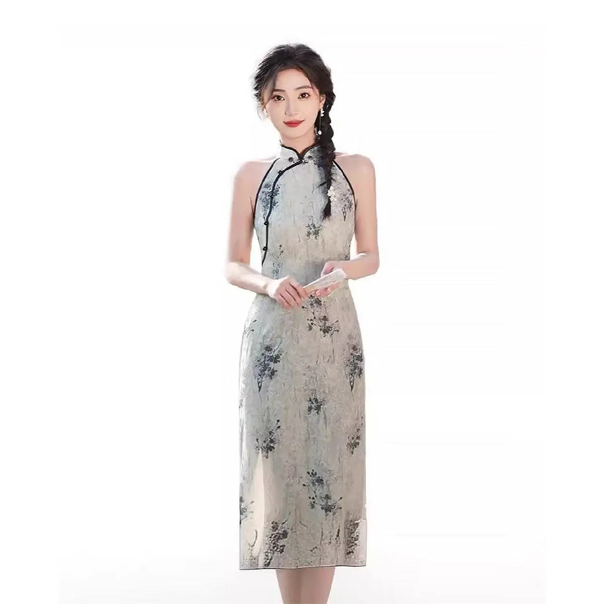 Sleeveless Floral Cheongsam Dress