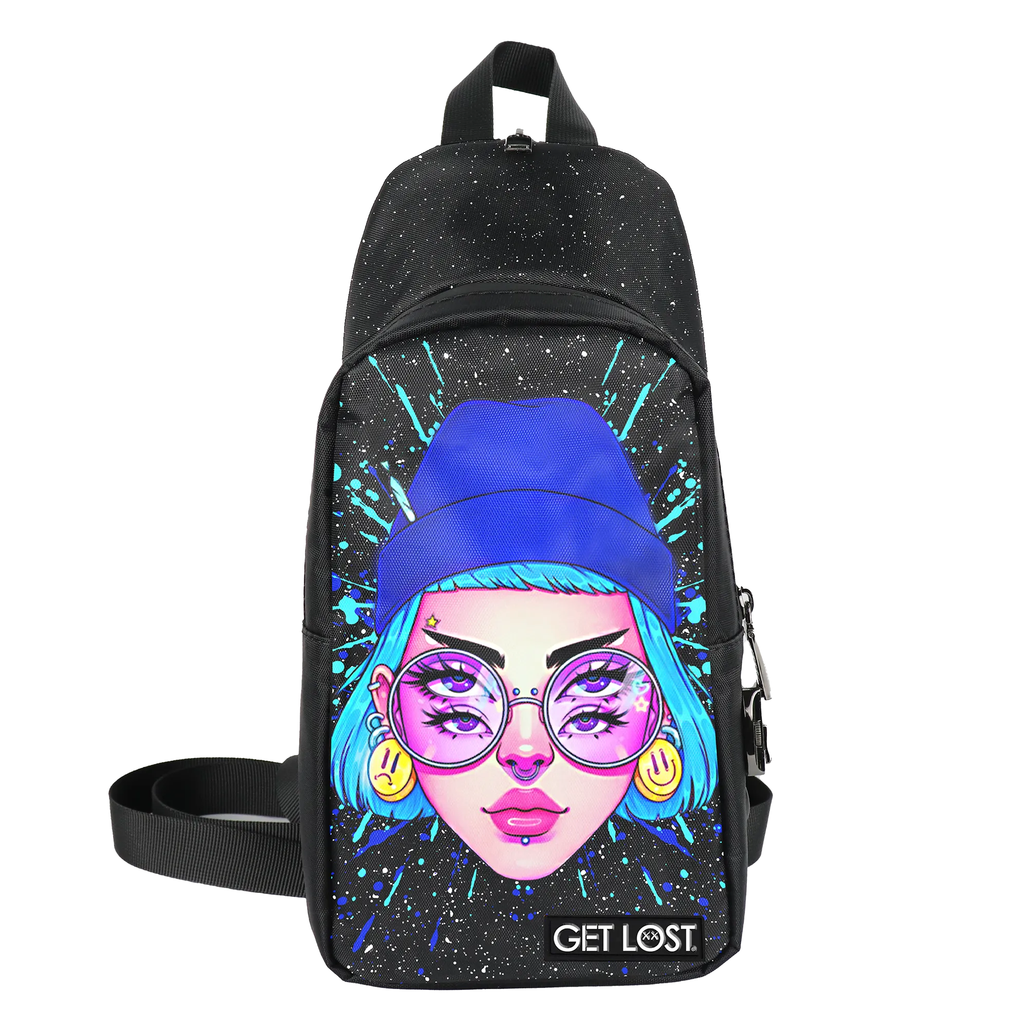 Smell-Proof Premium Convertible Shoulder Bag (BLUE HAT TRIPPY GIRL)