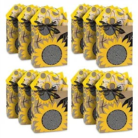 Sunflower Paper Gift Bags and Party Favor Bags, 8x4.75x10.25" (12 Pack)