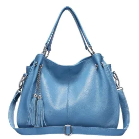 Tassel Detail Genuine Leather Shoulder Bag