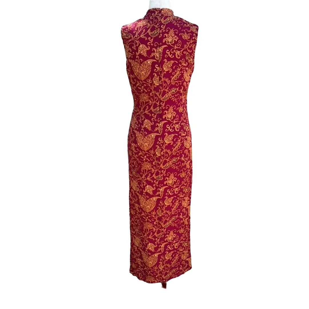 Valerie Dresses Women's Pure Silk Red & Gold Floral Sleeveless Side Wrap Dress 6