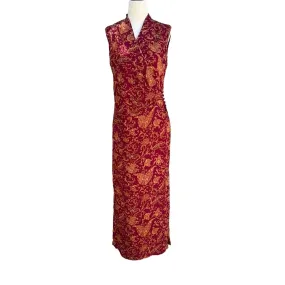 Valerie Dresses Women's Pure Silk Red & Gold Floral Sleeveless Side Wrap Dress 6