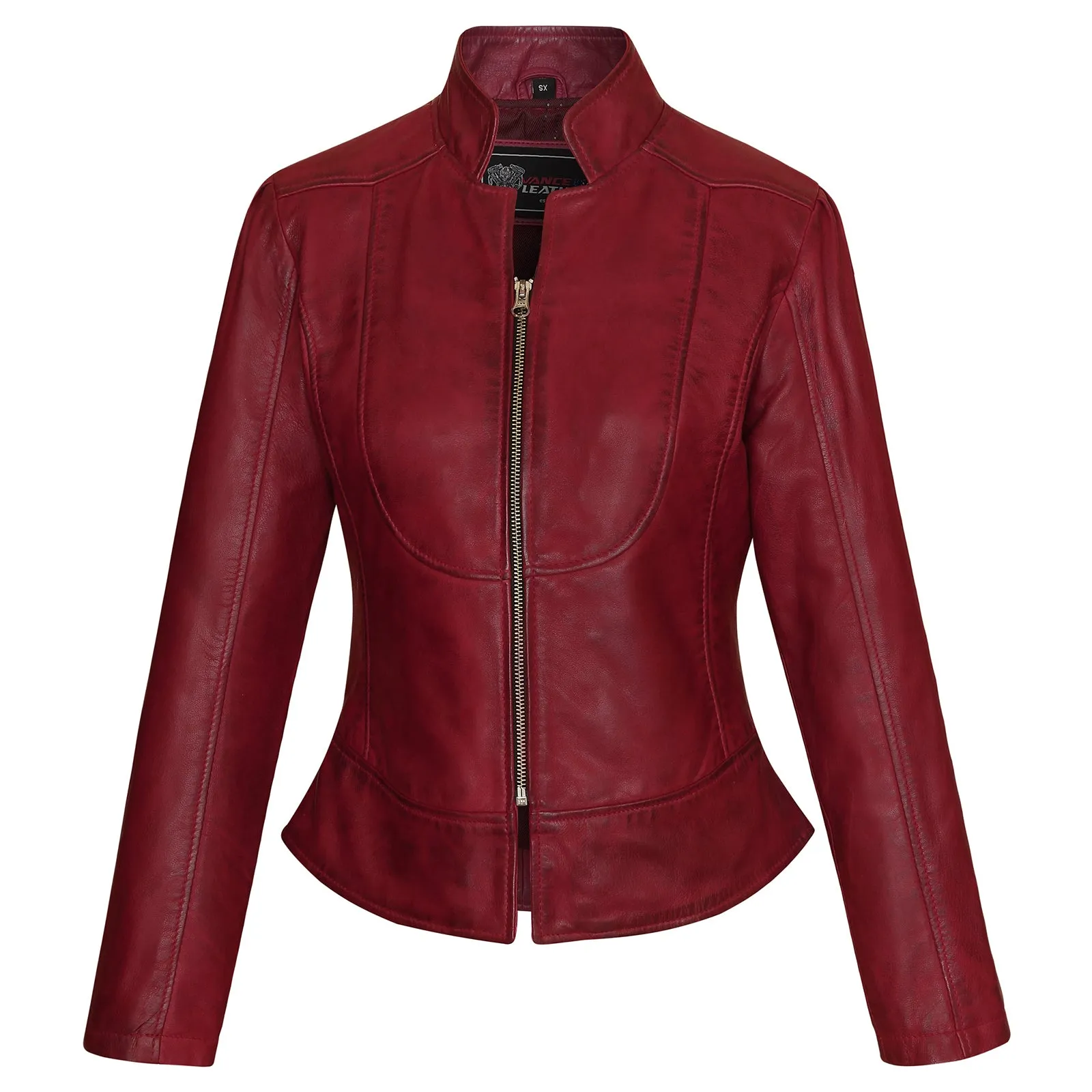 VL650Bu Vance Leathers' Ladies Premium Soft Lightweight Burgundy Fitted Leather Jacket