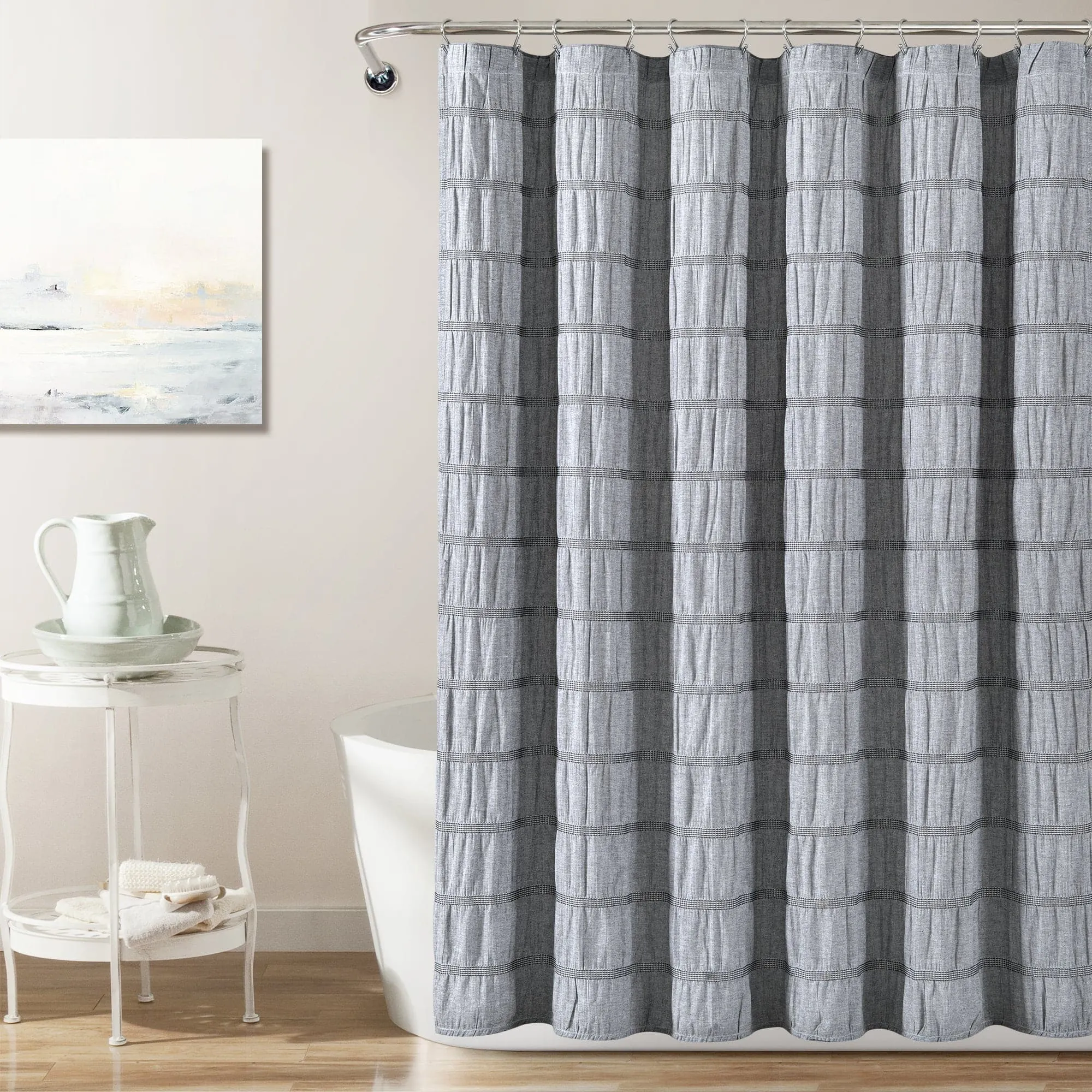 Waffle Stripe Woven Cotton Shower Curtain