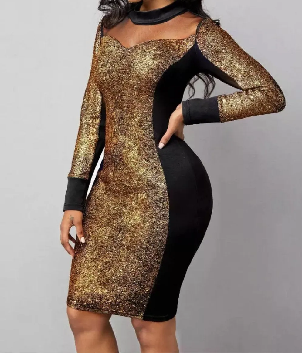 Women evening dress black & gold