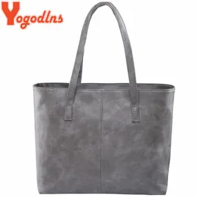 Yogodlns bag 2018 fashion women leather handbag brief shoulder bags gray /black large capacity luxury handbags tote bags design